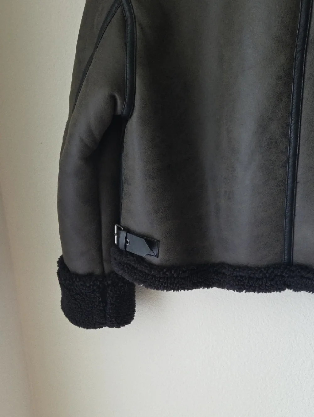 Faux Shearling Bomber Jacket Black Sz M
